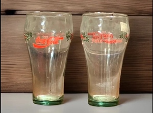 lot 289 image: Vintage Coca-Cola ChristmasFeliz Navidad Holiday Green Tint Glass Bells &amp Holly Decorative 16 Oz