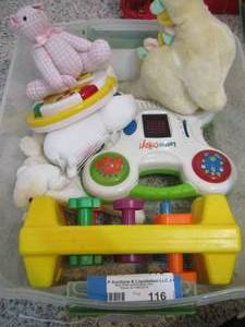 lot 116 image: small tote of baby toys