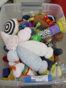 lot 117 image: small tote of baby toys