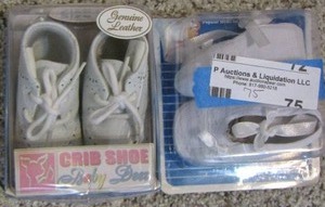 lot 75 image: qty 2 pair of white baby shoes