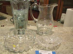 lot 57 image: handled pitcher, vase, 2 bowls