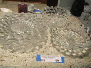 lot 59 image: clear glass plates and 2 bowls