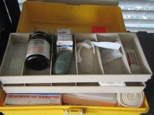 lot 141 image: tackle box with various first aid kit supplies