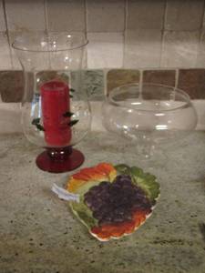 lot 215 image: fruit design plate, fruit bowl, candle holder vase