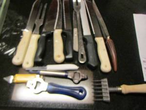 lot 230 image: KNIVES, MEAT FORKS , BOTTLE OPENERS