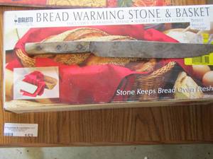 lot 161 image: bread warming stone and basket with knife