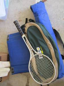 lot 262 image: Stadium chair, tennis racket