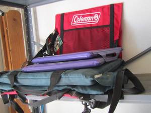 lot 269 image: Coleman stadium seats, 2 purple cushions