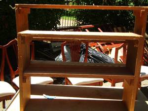 lot 283 image: 2 tier wooden shelf,  &   3 tier wooden plastic shelf