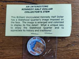 lot 68 image: 2000 Kennedy Half-Dollar with New Hampshire statehood quarter imposed on it
