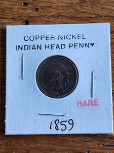 lot 98 image: 1859 Rare copper nickel Indian Head penny
