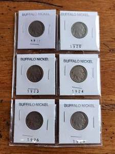 lot 10 image: Selection of Buffalo Nickels - 1917, 1920, 1923, 1924, 1926, 1929