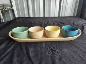 lot 19 image: Platter with multicolor bowls - yellow bowl has chip