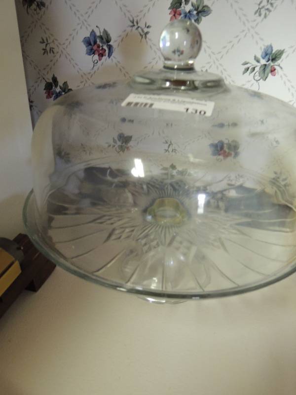 lot 130 image: Glass Cake stand with COVER ...
