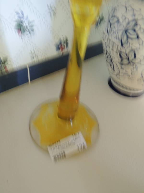 lot 124 image: yellow blown glass candle holders...