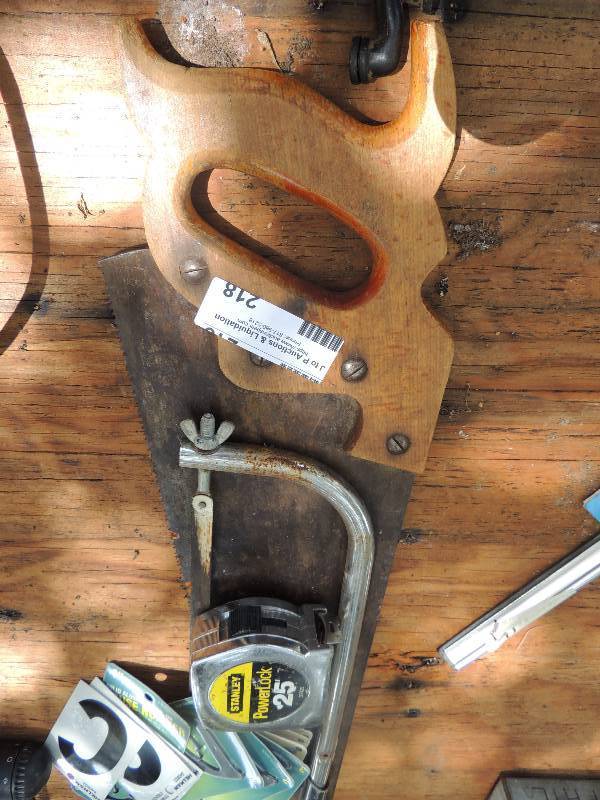 lot 218 image: 2 handsaws, 25 measure, mailbox nu...