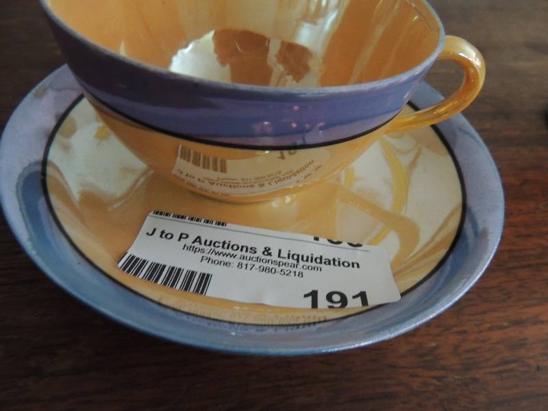 lot 191 image: Lusterware-orange and blue cup and ...