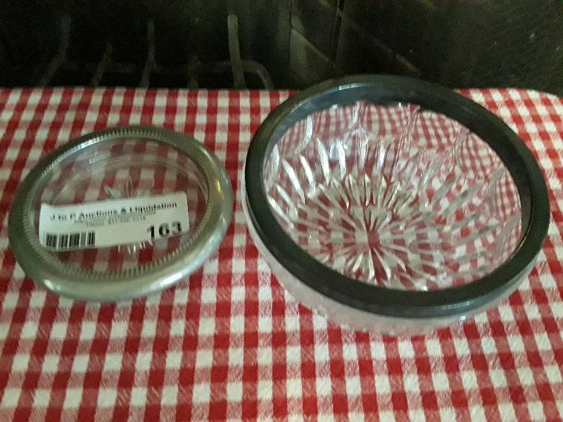 lot 163 image: Glass bowl with metal rim and Glass...