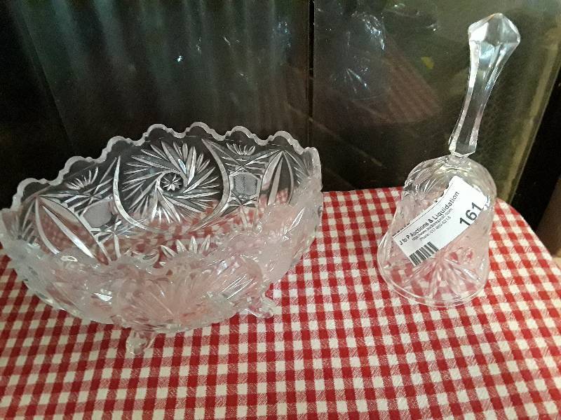 lot 161 image: Crystal bowl  and Crystal candle ho...