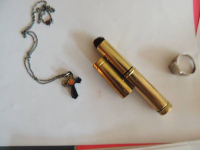lot 447 image: Vintage Makeup brush, cross on chai...