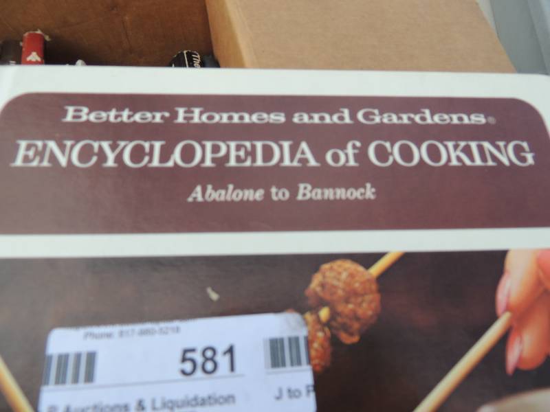 lot 581 image: Encyclopedia of cooking books x 8, Carbonless phone message books,.