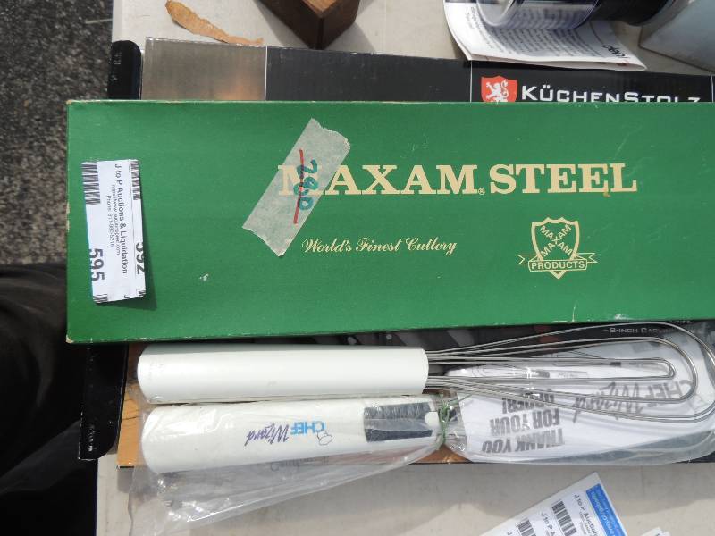lot 592 image: MAXAM Steel butcher knives set, Deli meat tenderizer in box, KUCHEN STOL KNIVES and more
