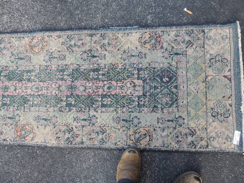 lot 628 image: Runner rug 28 x 72 tan and blue and...