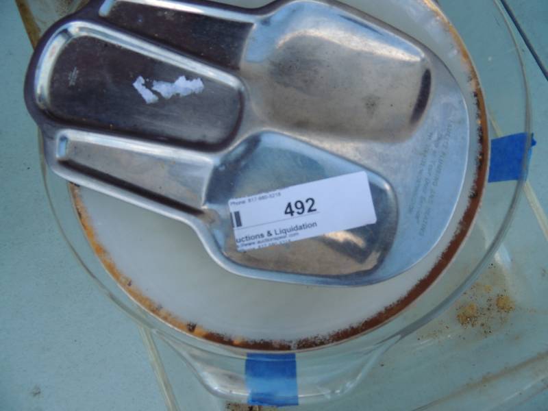 lot 492 image: Casserole dishes, wine bottle lamp...