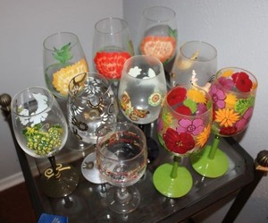 lot 16 image: Hand painted wine glasses