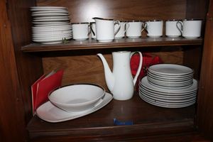lot 24 image: China dish set with silver trim - Meridian by Richard Rummonds Astoria