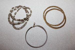 lot 106 image: Jewelry bangle bracelets and multi-strand bracelet with name beads