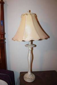 lot 124 image: Table lamp with painted crackle finish and scalloped shade