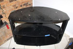 lot 234 image: Tinted glass 3 tier TV stand - 45W x 26D x 23H