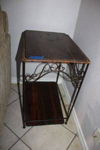 lot 241 image: Side table with wicker top and iron frame