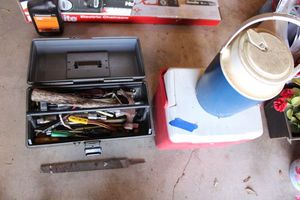 lot 282 image: Toolbox and tools with coolers