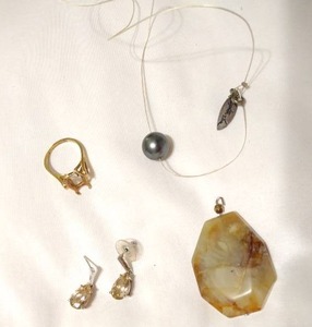 lot 111 image: Jewelry Gemstone pendant, Pink stone earrings marked 925, and more
