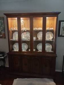 lot 15 image: Lighted 2 piece China cabinet only - 5 ft. W x 16D x 64 H
