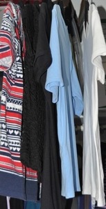 lot 111 image: Clothes Five Short Sleeve Blouses, Size Large and Medium, J Crew and Others