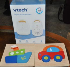 lot 42 image: Vtech Baby Monitor with Very Little usage and Two wooden Toddler Puzzles