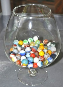 lot 47 image: Large Glass Bowl with Vintage Marbles