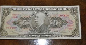 lot 25 image: Vintage Republica Dos Estado Unidos Do Brasil, Cinco Cruzeiros Collectable Foreign Money