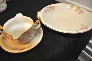 lot 67 image: TK Haviland Bohemia Round Serving Bowl and Gravy Boat with Attached Underplate