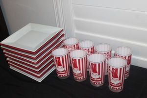 lot 86 image: Red and White Christmas Glasses (8) and Eight White Square Plates, Six Red Square Plates