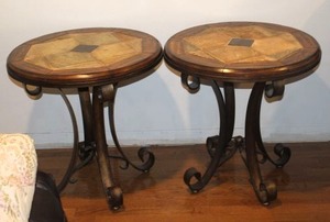 lot 170 image: Set of Two End Tables  Made of Iron Wood and Tile approx 26x26 Has Matching Coffee Table in Lot These are Heavy174