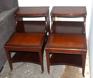 lot 172 image: Set of Two End tables, Antique Mohogany inlaid Leather Matching Coffee Table in Lot 173 18x28x25.5