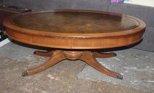 lot 173 image: Antique Coffee Table Mahogany with Inlaid Leather Matching Tables in Lot 172 45x23x17
