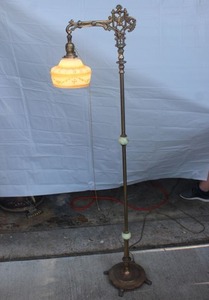 lot 175 image: Antique Victorian era parlor floor Lamp with Uranium Oxide Glass accents and Glass Shade