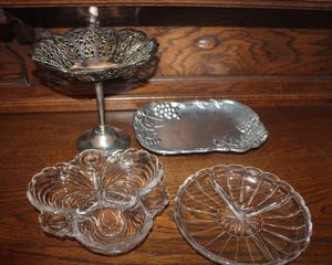 lot 189 image: Arthur Court polished aluminim platter, Glass Divided Serving dishes, and silver tone, nut bowl