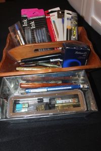 lot 193 image: Writing instruments and refills, Mechanical Pencils, Fountain Pens with 14k and 925 Nibs, and refill ink, regular pen