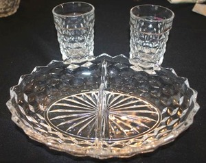 lot 241 image: Fostoria Glassware, Two Glasses and Divided Dish